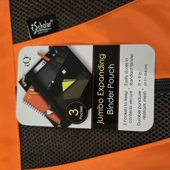 iScholar Jumbo Expandable Pencil Pouch, 3 Pockets, Orange - Picture 5 of 14